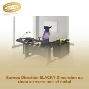 Bureau Direction BLACKY Dimension au choix en verre noir et métal
