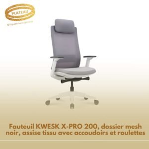 Fauteuil KWESK X-PRO 200, dossier mesh noir, assise tissu avec accoudoirs et roulettes
