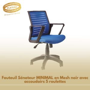 Fauteuil Sénateur MINIMAL en Mesh noir avec accoudoirs 5 roulettes